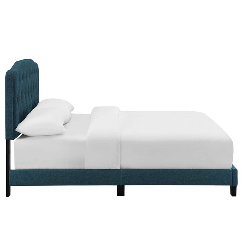 Pemberly Row Queen Upholstered Polyester Fabric Bed in Azure Blue Finish