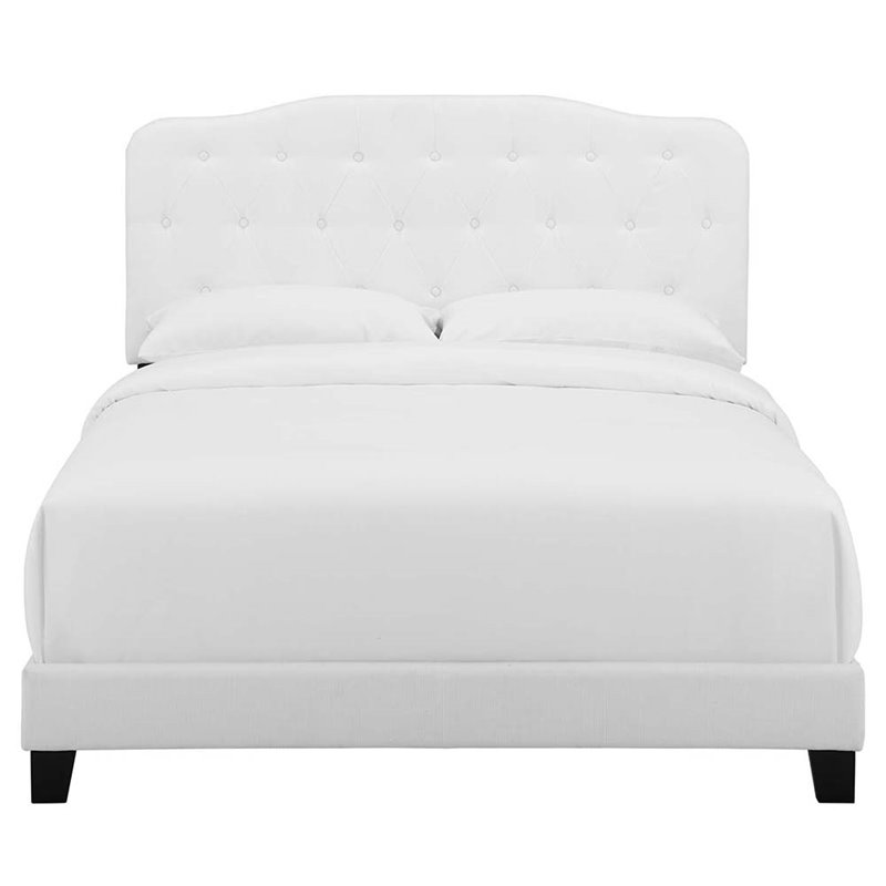 Pemberly Row King Upholstered Polyester Fabric Bed in White Finish