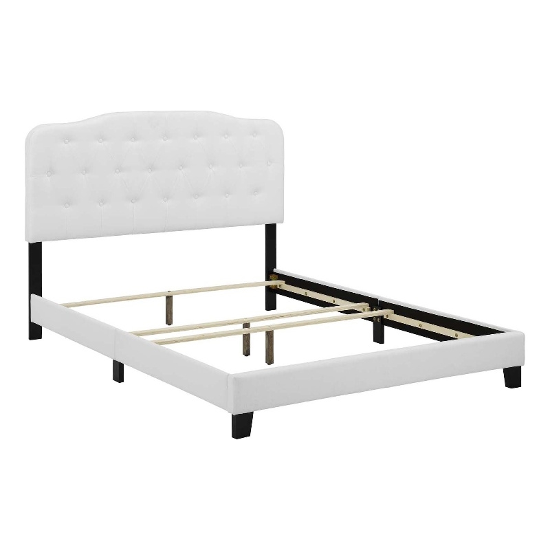 Pemberly Row King Upholstered Polyester Fabric Bed in White Finish