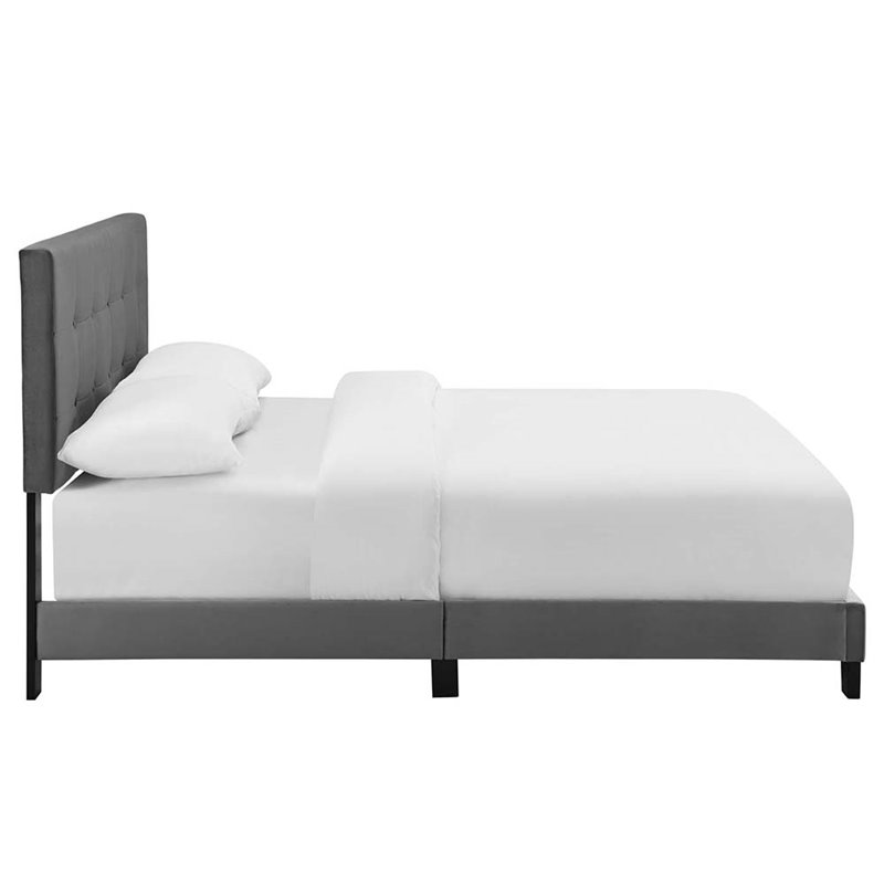 Pemberly Row Full Modern Style Performance Velvet Bed in Gray