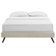 Pemberly Row Full Polyester Fabric Bed Frame with Round Splayed Legs in Beige