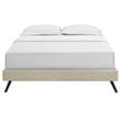 Pemberly Row Queen Polyester Fabric Bed Frame with Round Splayed Legs in Beige