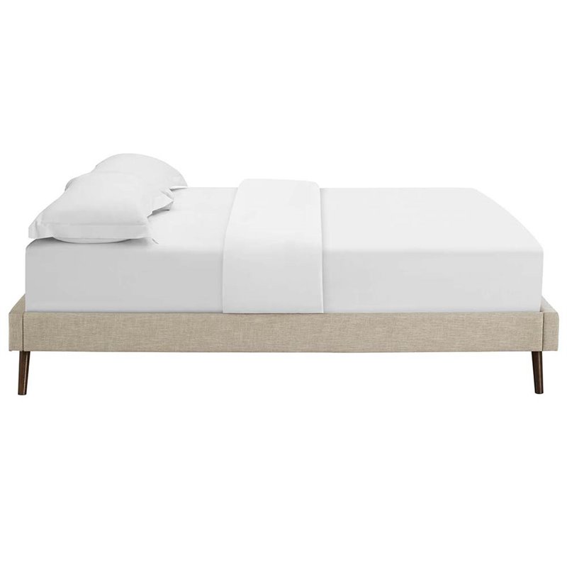 Pemberly Row Queen Polyester Fabric Bed Frame with Round Splayed Legs in Beige