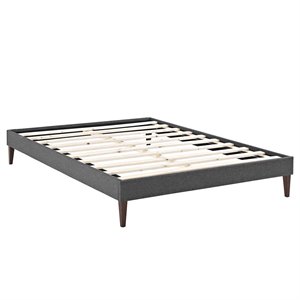 Pemberly Row Queen Polyester Fabric Bed Frame with Squared Tapered Legs in Gray