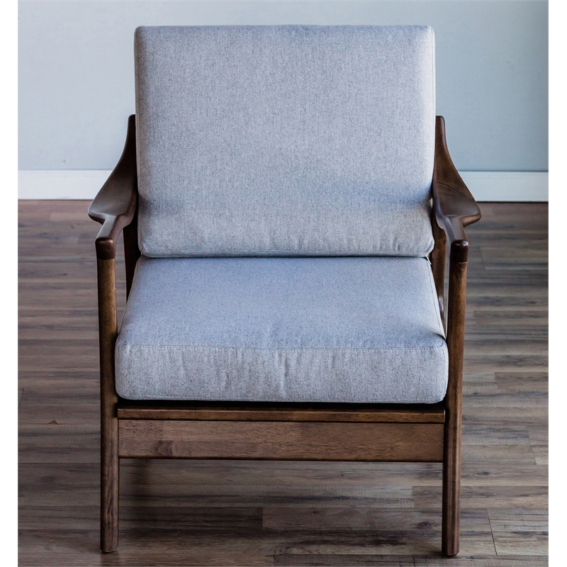 Pemberly Row Slate Wood Lounge Chair with Removable Cushions in Brown-Gray