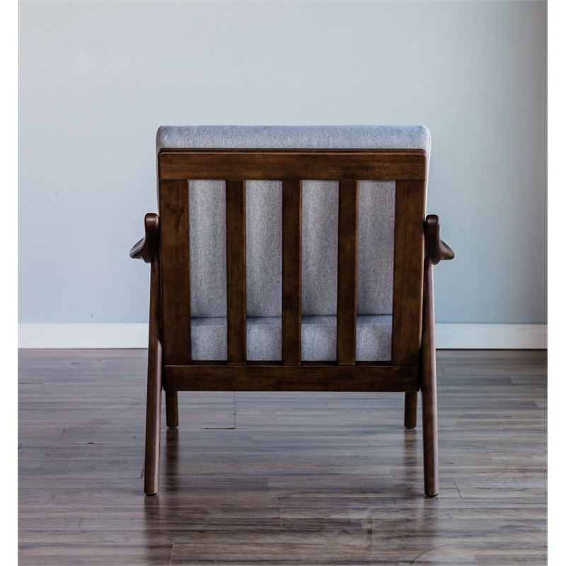 Pemberly Row Slate Wood Lounge Chair with Removable Cushions in Brown-Gray