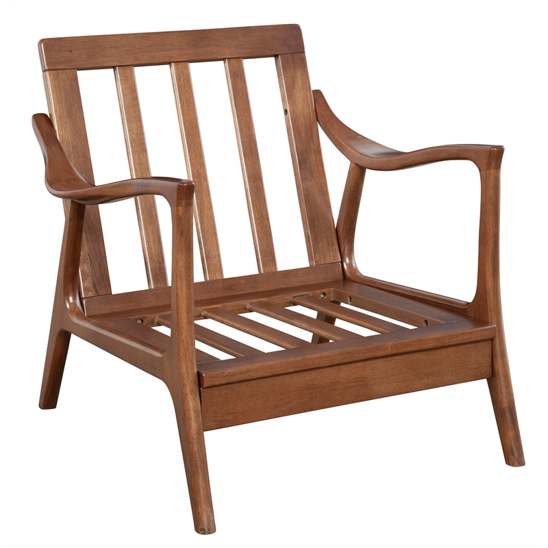 Pemberly Row Slate Wood Lounge Chair with Removable Cushions in Brown-Gray