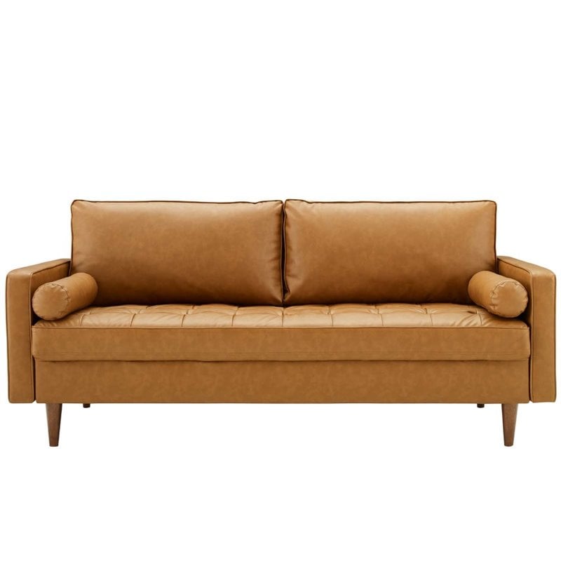 Pemberly Row Modern Style Upholstered Faux Leather Sofa in Tan