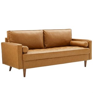 Pemberly Row Modern Style Upholstered Faux Leather Sofa in Tan
