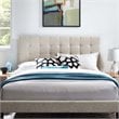 Pemberly Row Tufted King and California King Linen Fabric Headboard in Beige