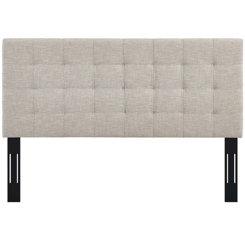 Pemberly Row Tufted King and California King Linen Fabric Headboard in Beige