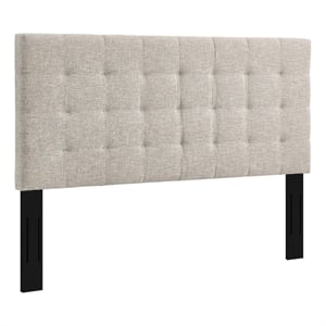 Pemberly Row Tufted King and California King Linen Fabric Headboard in Beige