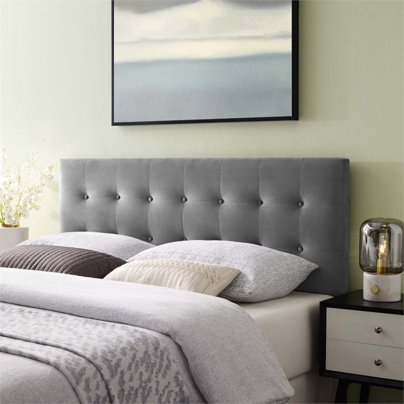 Pemberly Row Full Tufted Performance Velvet Headboard in Gray