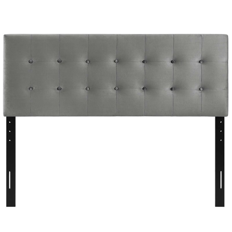 Pemberly Row Full Tufted Performance Velvet Headboard in Gray