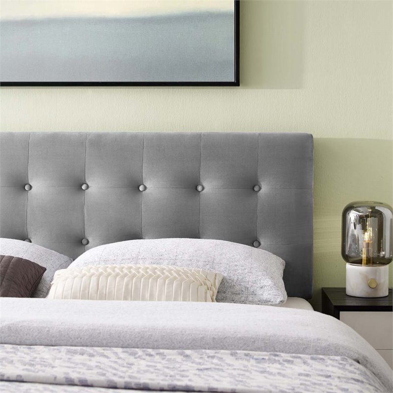 Pemberly Row Full Tufted Performance Velvet Headboard in Gray