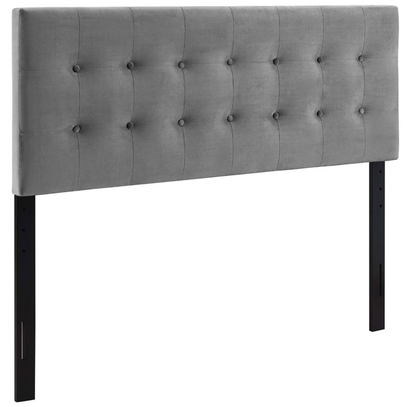 Pemberly Row Full Tufted Performance Velvet Headboard in Gray