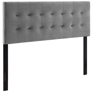 Pemberly Row Full Tufted Performance Velvet Headboard in Gray