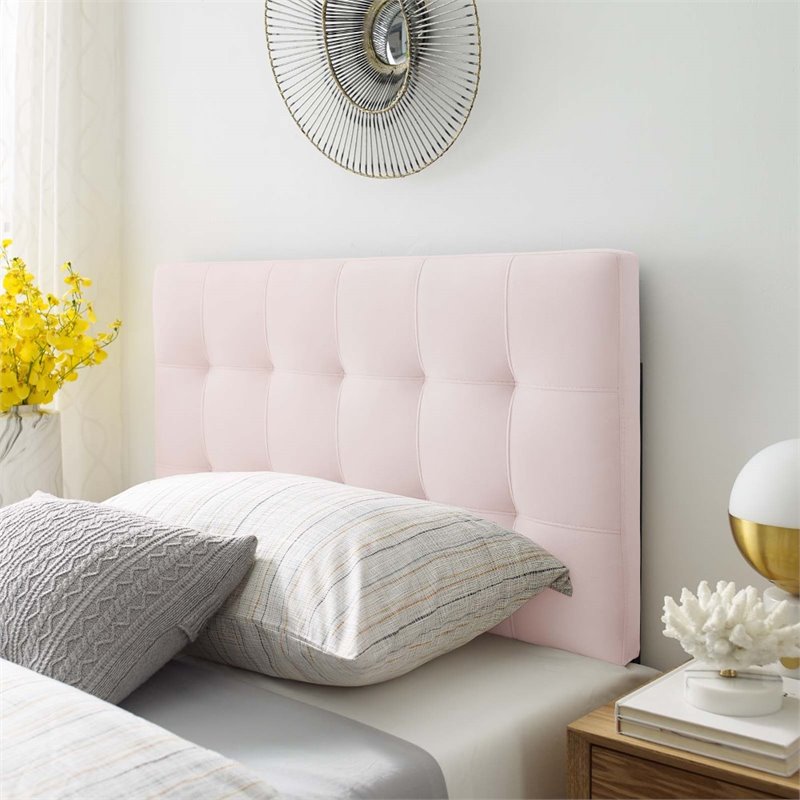 Pemberly Row Biscuit Tufted Twin Performance Velvet Headboard in Pink