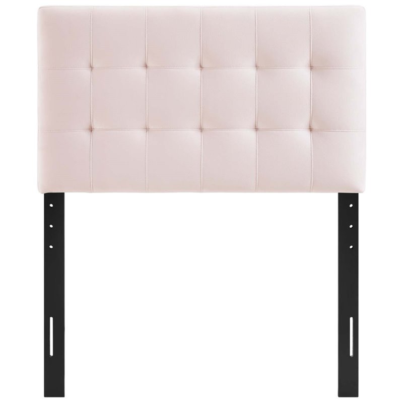 Pemberly Row Biscuit Tufted Twin Performance Velvet Headboard in Pink