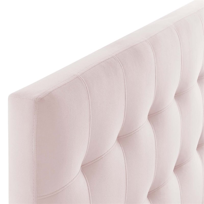 Pemberly Row Biscuit Tufted Twin Performance Velvet Headboard in Pink