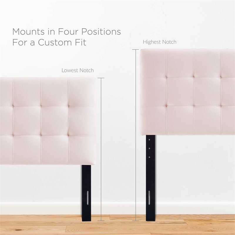 Pemberly Row Biscuit Tufted Twin Performance Velvet Headboard in Pink
