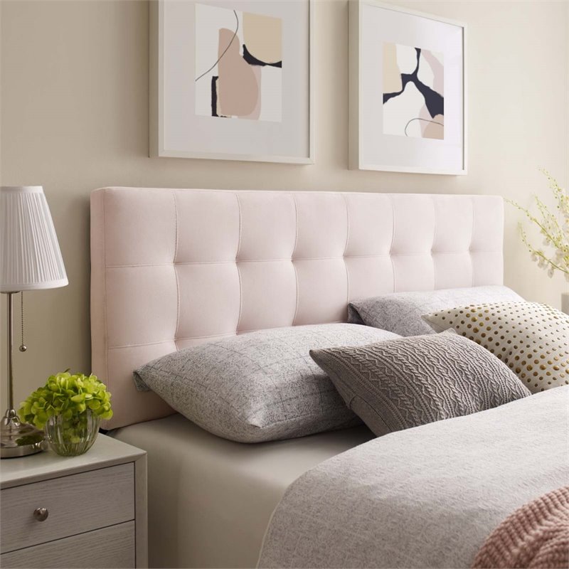 Pemberly Row Queen Biscuit Tufted Performance Velvet Headboard in Pink
