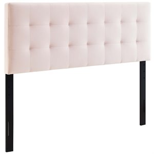Pemberly Row Queen Biscuit Tufted Performance Velvet Headboard in Pink