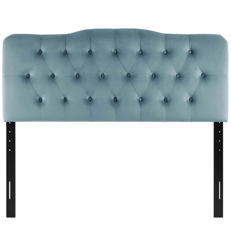 Pemberly Row King Diamond Tufted Performance Velvet Headboard in Light Blue