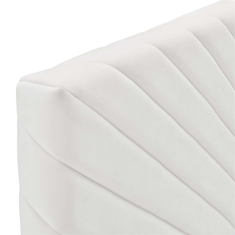 Pemberly Row Angular Channel Tufted Velvet Full/Queen Headboard in White
