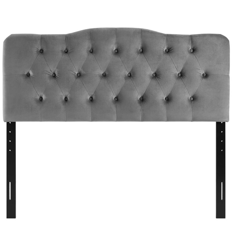 Pemberly Row Queen Diamond Tufted Performance Velvet Headboard in Gray