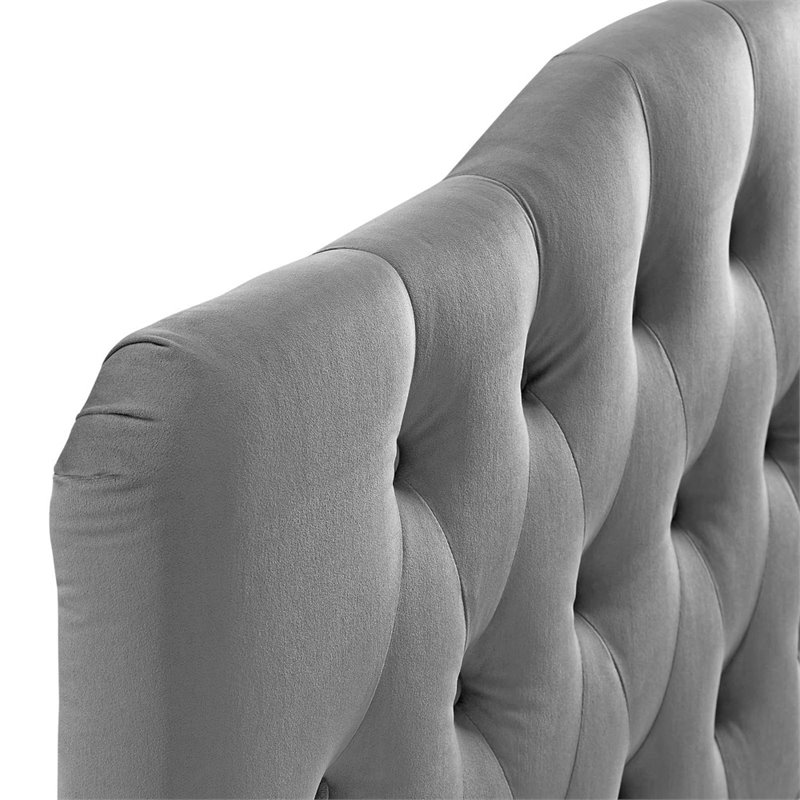 Pemberly Row Queen Diamond Tufted Performance Velvet Headboard in Gray