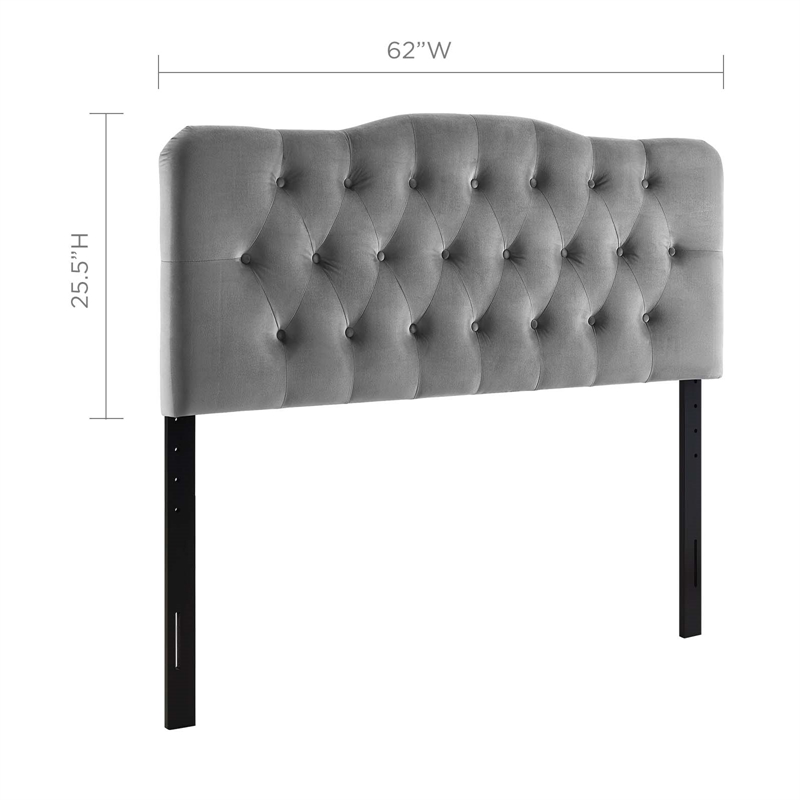 Pemberly Row Queen Diamond Tufted Performance Velvet Headboard in Gray