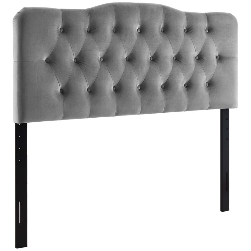 Pemberly Row Queen Diamond Tufted Performance Velvet Headboard in Gray