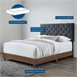 Pemberly Row Diamond Tufted Velvet Wood Queen Bed in Walnut/Charcoal