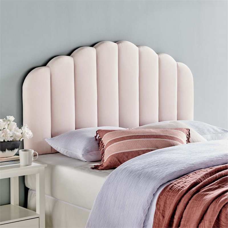 Pemberly Row Full/Queen Modern Performance Velvet Headboard in Pink