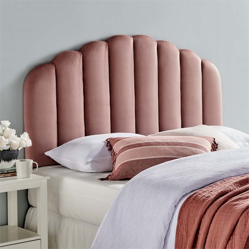 Pemberly Row Twin Modern Performance Velvet Headboard in Dusty Rose