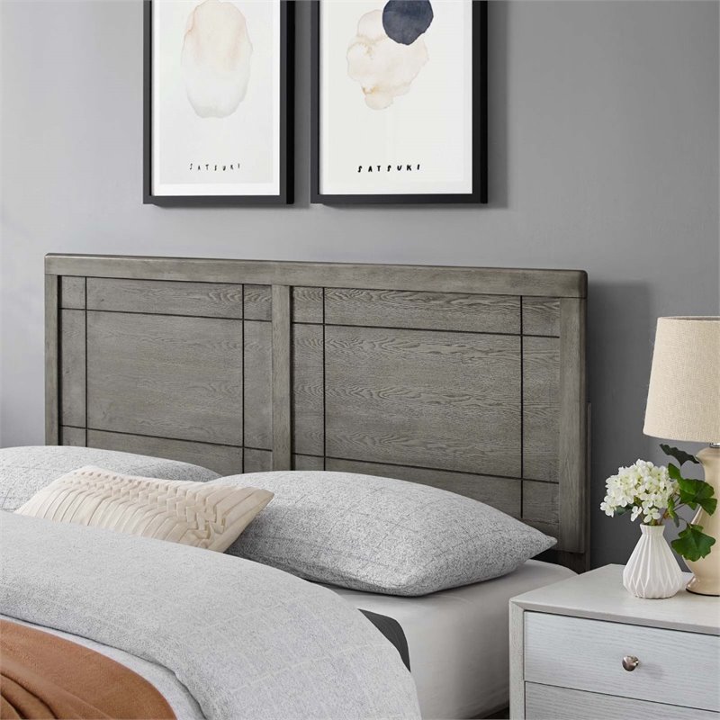 Pemberly Row King Modern Rubberwood and MDF Headboard in Gray