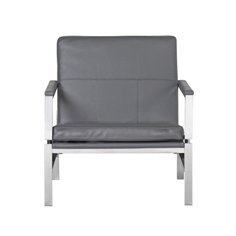 Pemberly Row Modern Bonded Leather Accent Arm Chair in Gray/Chrome