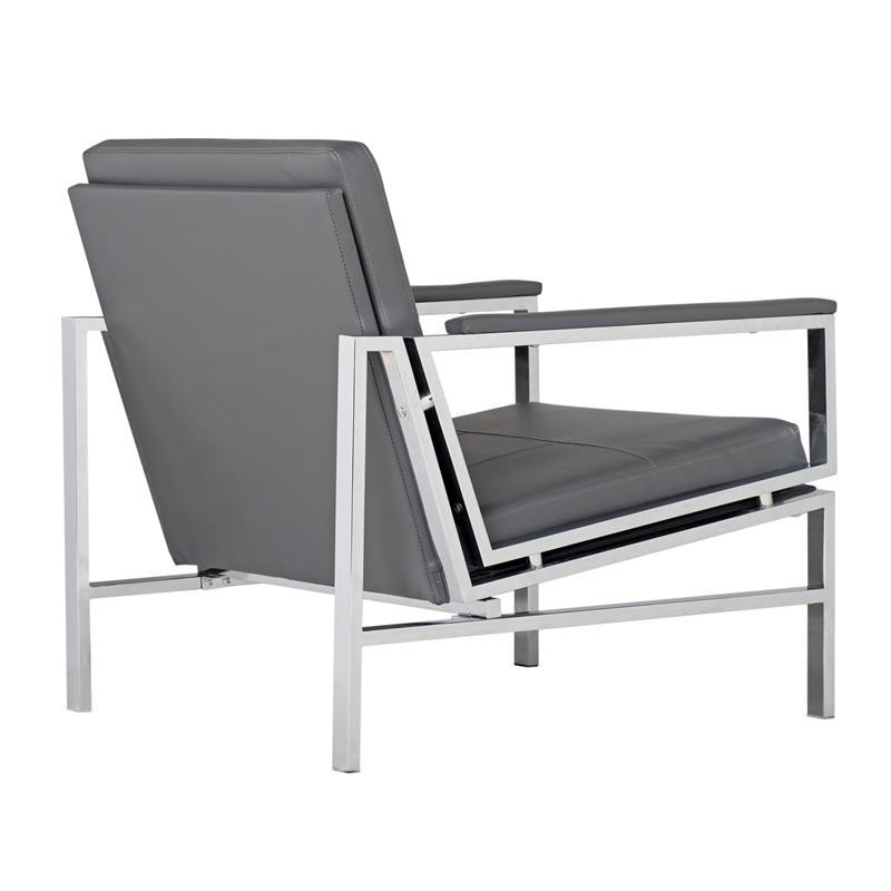 Pemberly Row Modern Bonded Leather Accent Arm Chair in Gray/Chrome