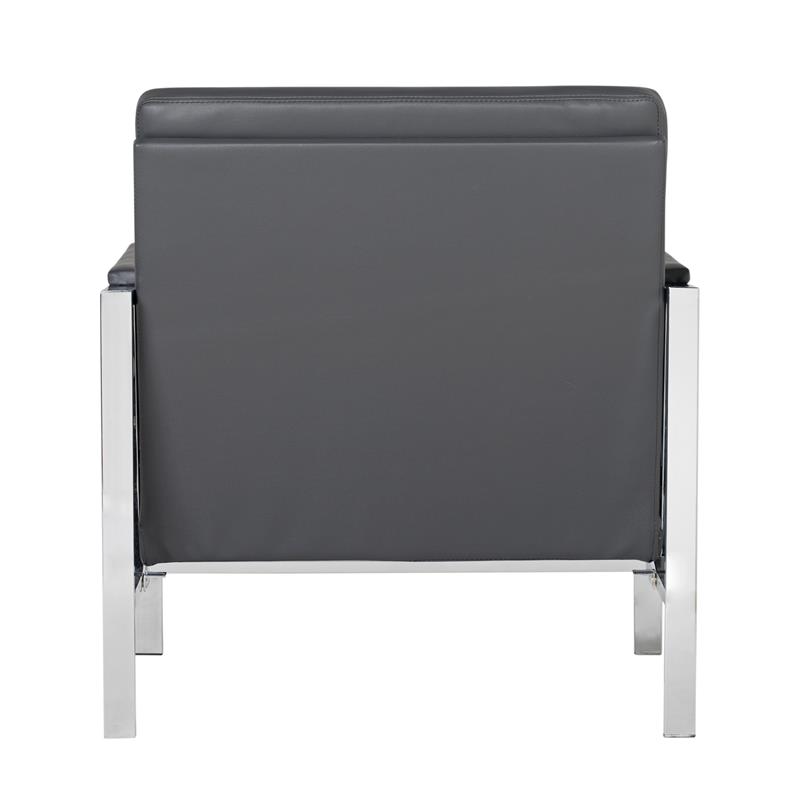 Pemberly Row Modern Bonded Leather Accent Arm Chair in Gray/Chrome
