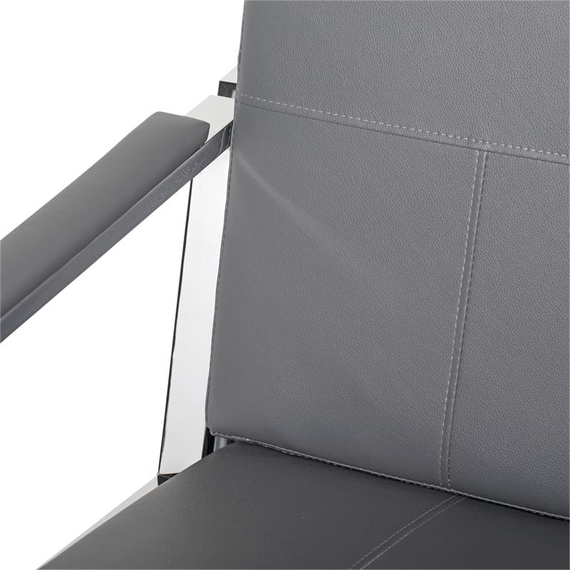 Pemberly Row Modern Bonded Leather Accent Arm Chair in Gray/Chrome
