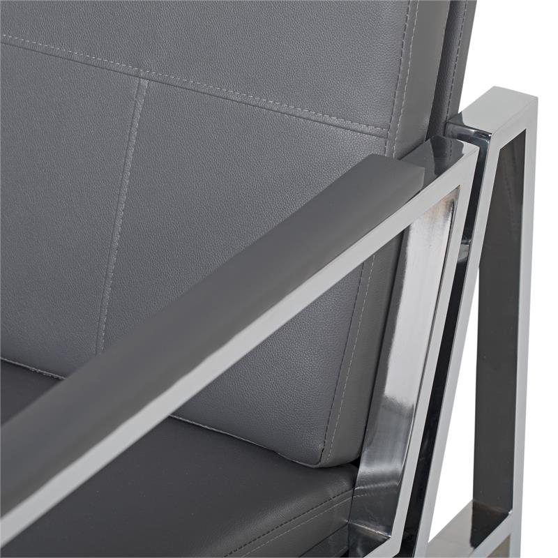 Pemberly Row Modern Bonded Leather Accent Arm Chair in Gray/Chrome