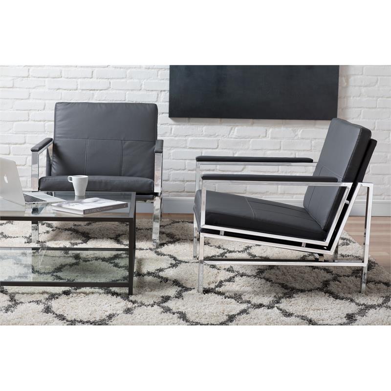 Pemberly Row Modern Bonded Leather Accent Arm Chair in Gray/Chrome