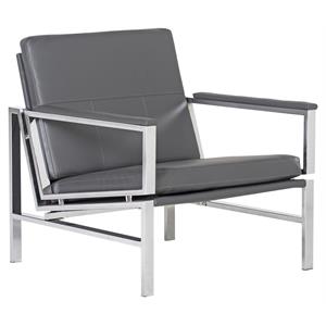 Pemberly Row Modern Bonded Leather Accent Arm Chair in Gray/Chrome