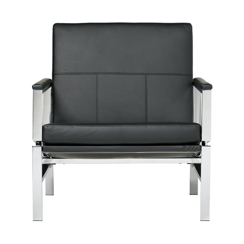 Pemberly Row Bonded Leather and Metal Accent Chair in Black/Chrome