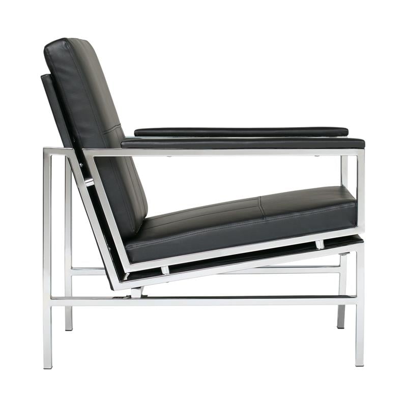 Pemberly Row Bonded Leather and Metal Accent Chair in Black/Chrome