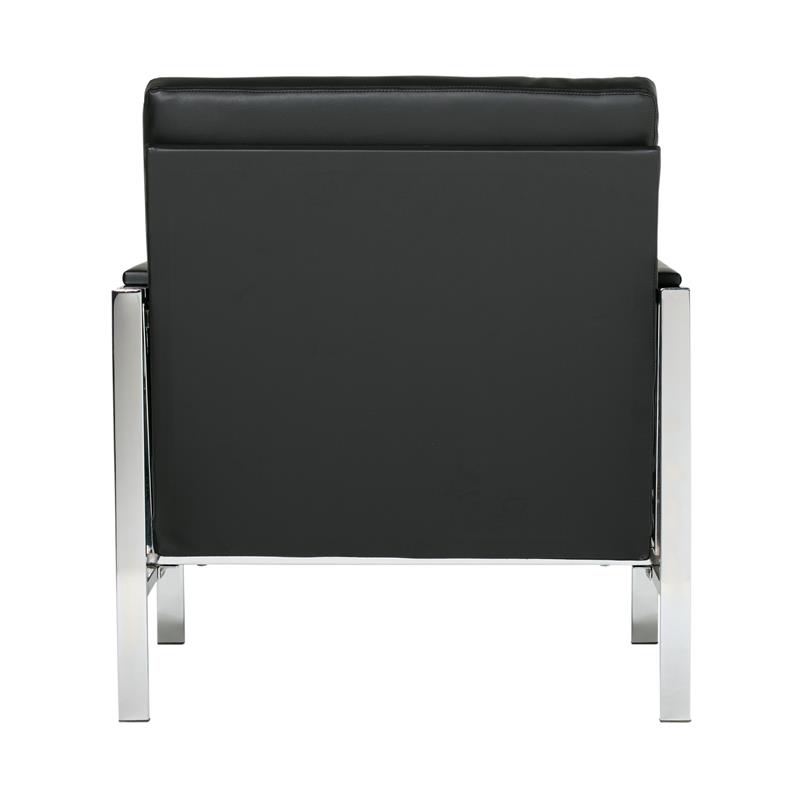 Pemberly Row Bonded Leather and Metal Accent Chair in Black/Chrome