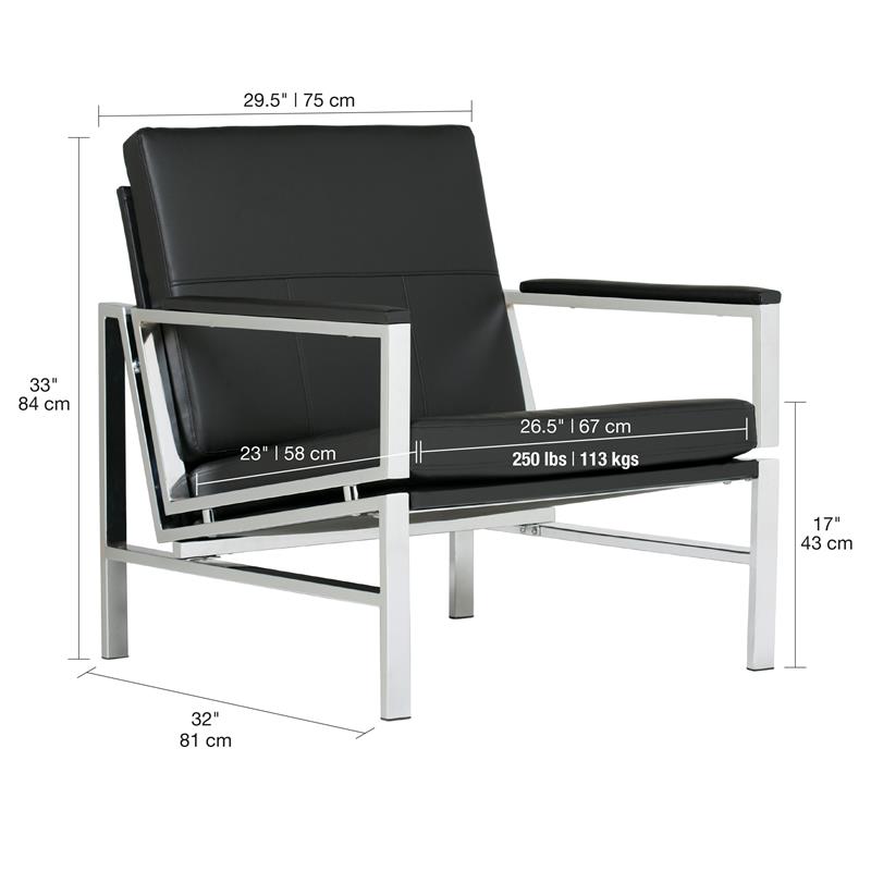 Pemberly Row Bonded Leather and Metal Accent Chair in Black/Chrome