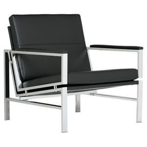 Pemberly Row Bonded Leather and Metal Accent Chair in Black/Chrome