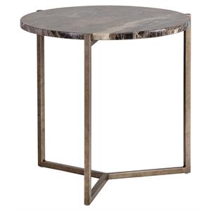 Pemberly Row 21.5&quot Contemporary Marble and Stainless Steel Side Table in Brown